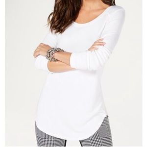 INC International Concepts White Ribbed LS Top L